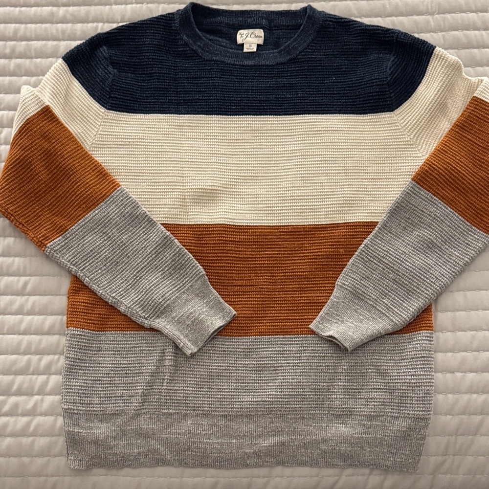 J. Crew Men's Striped Crewneck Sweater - Navy, Cream, Gray, Brown